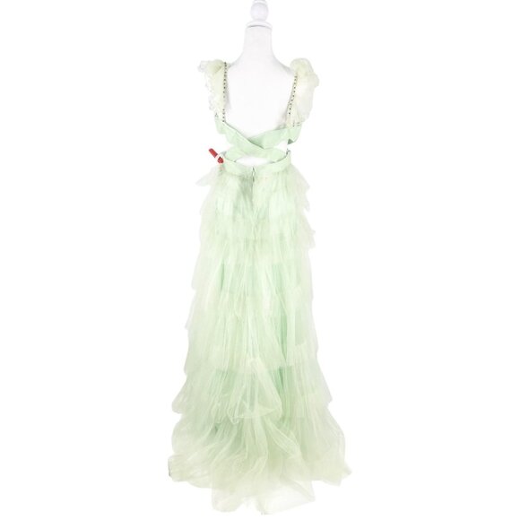 NWT Mac Duggal Mint Ruffle Tiered Tulle Cut Out Gown, Style 60670 - Picture 4 of 15